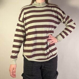 Madewell Ashbury Kelsey Sweater Mock Neck Brown Mint Stripes
